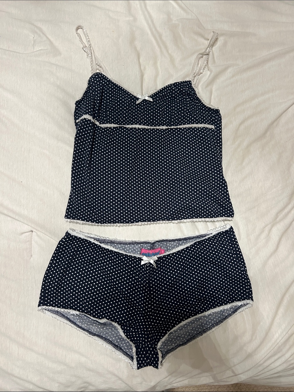 Edikted Navy & White Polka Dot Cami and Shorts Sleep Set